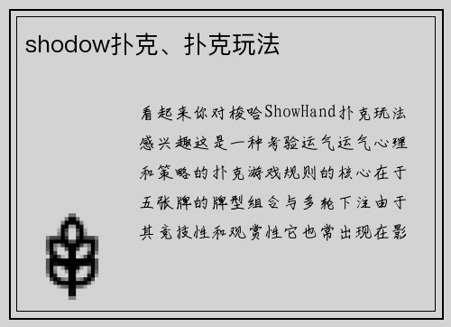 shodow扑克、扑克玩法